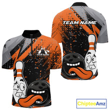 Load image into Gallery viewer, Custom Funny Bowling Quarter-Zip Shirt For Men, Orange Bowling Ball And Pin Bowling Jersey IPHW10258