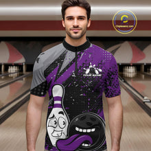 Load image into Gallery viewer, Custom Funny Bowling Quarter-Zip Shirt For Men, Purple Bowling Ball And Pin Bowling Jersey IPHW10259