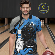 Load image into Gallery viewer, Custom Funny Bowling Polo Shirt For Men, Blue Bowling Ball And Pin Bowling Jersey IPHW10260
