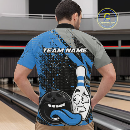 Custom Funny Bowling Quarter-Zip Shirt For Men, Blue Bowling Ball And Pin Bowling Jersey IPHW10260