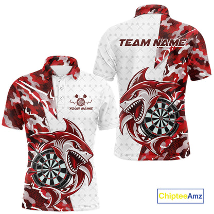 Custom Red Camo Shark Dart Polo Shirt For Men, Dart League Shirt Dart Team Outfit IPHW12639