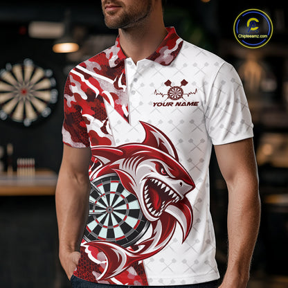 Custom Red Camo Shark Dart Polo Shirt For Men, Dart League Shirt Dart Team Outfit IPHW12639
