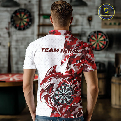 Custom Red Camo Shark Dart Polo Shirt For Men, Dart League Shirt Dart Team Outfit IPHW12639