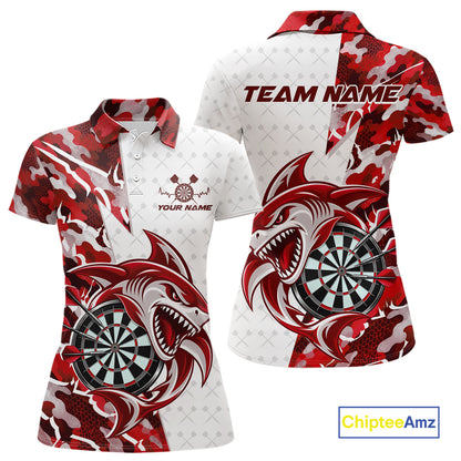 Custom Red Camo Shark Dart Polo Shirt For Women, Dart League Shirt Dart Team Outfit IPHW12639