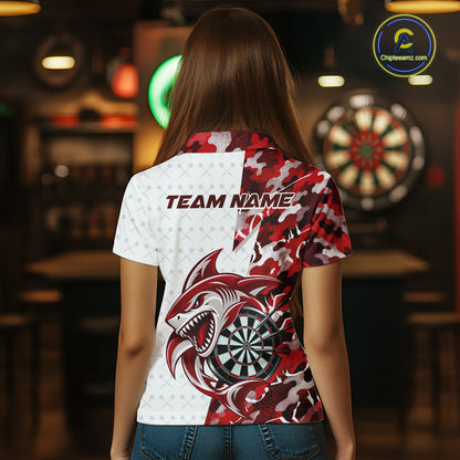 Custom Red Camo Shark Dart Polo Shirt For Women, Dart League Shirt Dart Team Outfit IPHW12639