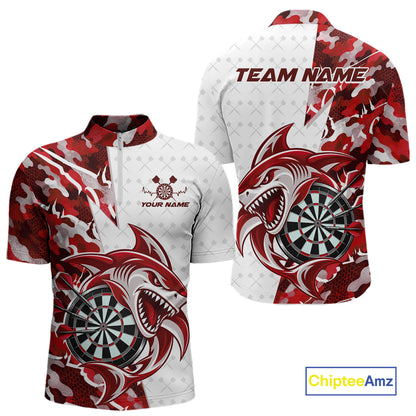 Custom Red Camo Shark Dart Quarter Zip Shirt For Men, Dart League Shirt Dart Team Outfit IPHW12639