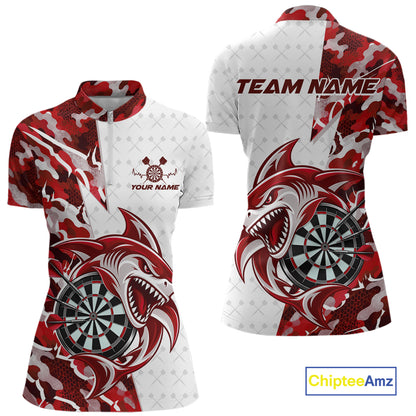 Custom Red Camo Shark Dart Quarter-Zip Shirt For Women, Dart League Shirt Team Outfit IPHW12639