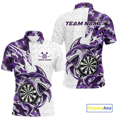 Custom Purple Camo Shark Dart Polo Shirt For Men, Dart League Shirt Dart Team Outfit IPHW12640