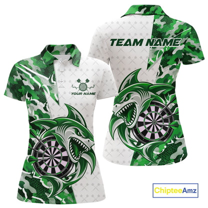 Custom Green Camo Shark Dart Polo Shirt For Women, Dart League Shirt Dart Team Outfit IPHW12642