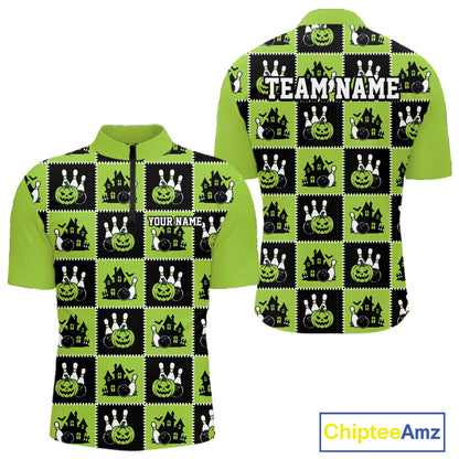 Custom Black And Green Halloween Bowling Patwork Bowling Team Men Quarter Zip Shirt IPHW11936