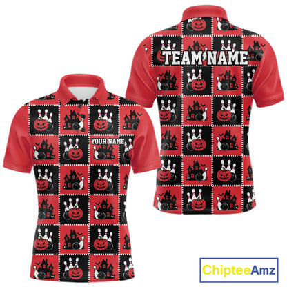 Custom Black And Red Halloween Bowling Patwork Bowling Team Men Polo Shirt IPHW11937