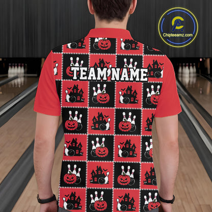 Custom Black And Red Halloween Bowling Patwork Bowling Team Men Polo Shirt IPHW11937