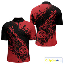 Load image into Gallery viewer, Custom Black And Red Splatter Flame Dart Skull Men Quarter-Zip Shirt, Grunge Halloween Jerseys IPHW10049