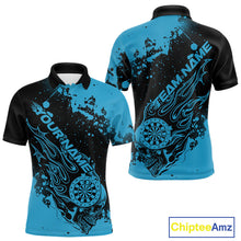 Load image into Gallery viewer, Custom Black And Blue Splatter Flame Dart Skull Men Polo Shirt, Grunge Halloween Jerseys IPHW10050