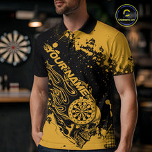 Load image into Gallery viewer, Custom Black And Yellow Splatter Flame Dart Skull Men Polo Shirt, Grunge Halloween Jerseys IPHW10051