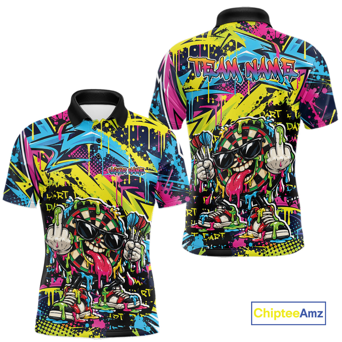 Custom Colorful Dripping Graffiti Funny Dartboard Dart Men Polo Shirt Team Jersey IPHW12687