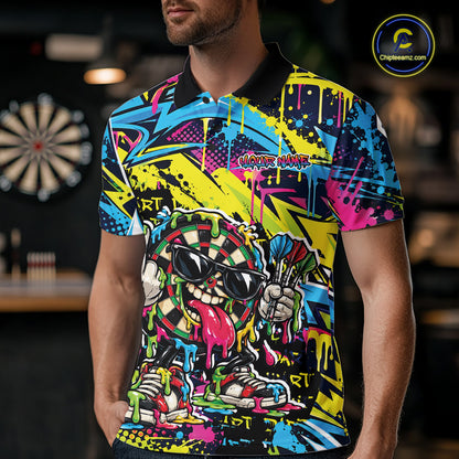 Custom Colorful Dripping Graffiti Funny Dartboard Dart Men Polo Shirt Team Jersey IPHW12687
