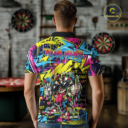 Custom Colorful Dripping Graffiti Funny Dartboard Dart Men Polo Shirt Team Jersey IPHW12687