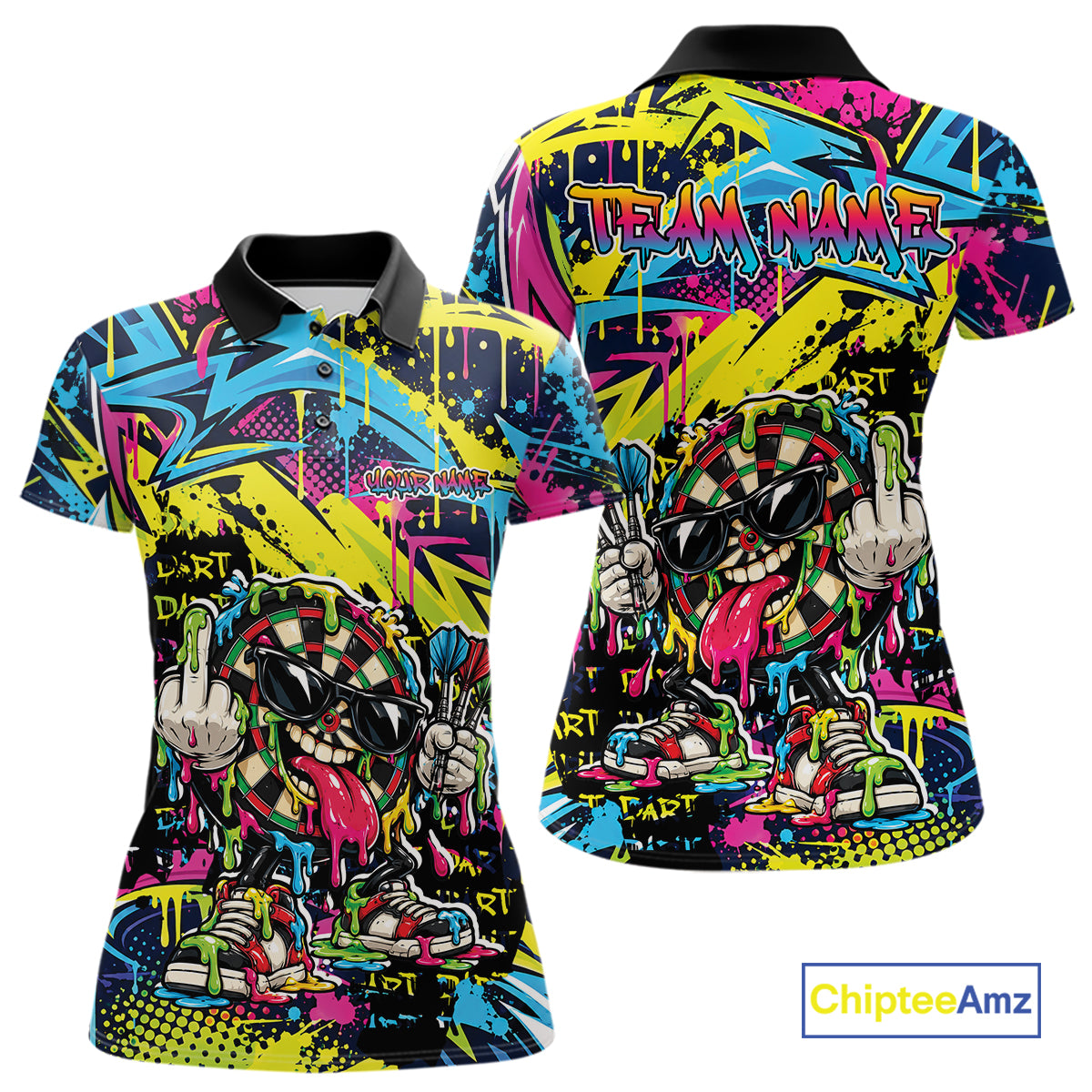 Custom Colorful Dripping Graffiti Funny Dartboard Dart Women Polo Shirt Team Jersey IPHW12687