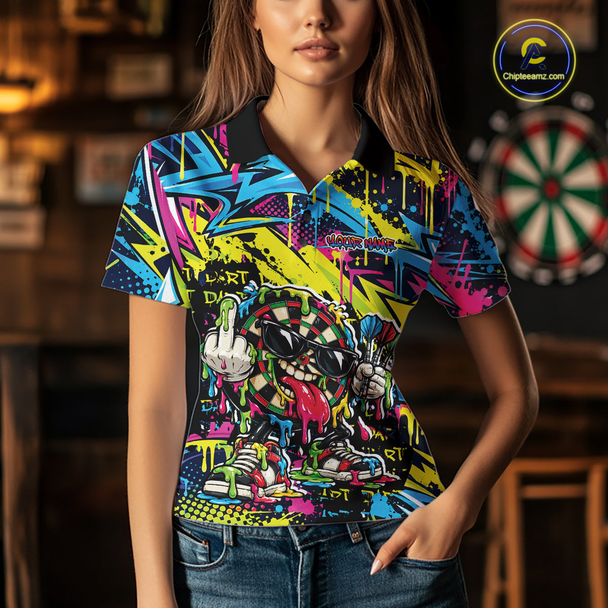 Custom Colorful Dripping Graffiti Funny Dartboard Dart Women Polo Shirt Team Jersey IPHW12687