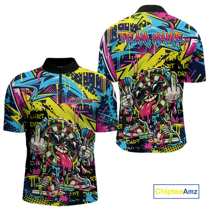 Custom Colorful Dripping Graffiti Funny Dartboard Dart Men Quarter Zip Shirt Team Jersey IPHW12687