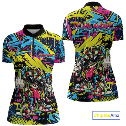Custom Colorful Dripping Graffiti Funny Dartboard Dart Women Quarter-Zip Team Jersey IPHW12687