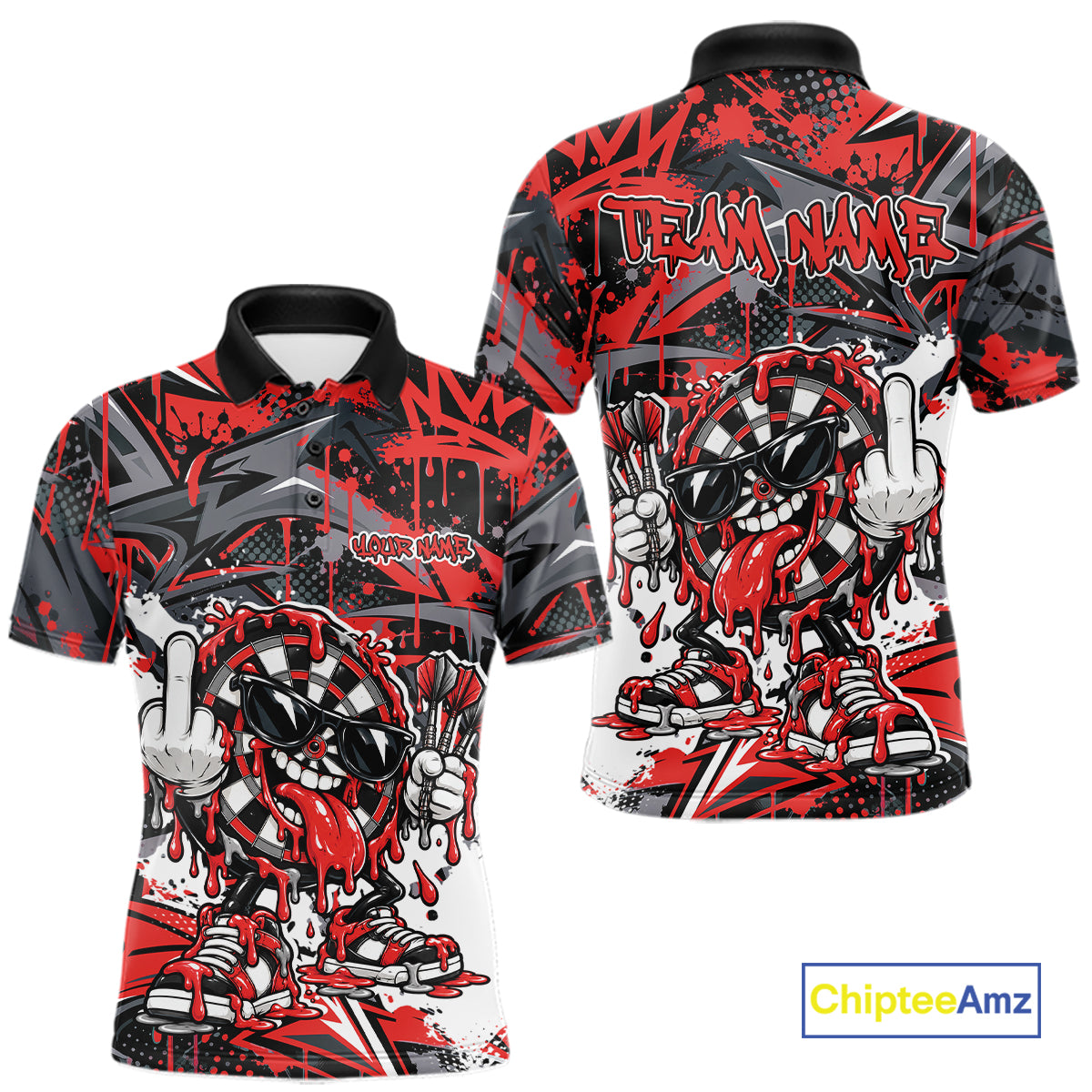 Custom Red Graffiti Funny Dripping Dartboard Dart Team Jersey Men Polo Shirt IPHW12688