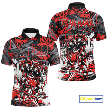 Custom Red Graffiti Funny Dripping Dartboard Dart Team Jersey Men Polo Shirt IPHW12688