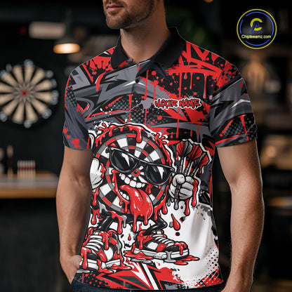 Custom Red Graffiti Funny Dripping Dartboard Dart Team Jersey Men Polo Shirt IPHW12688