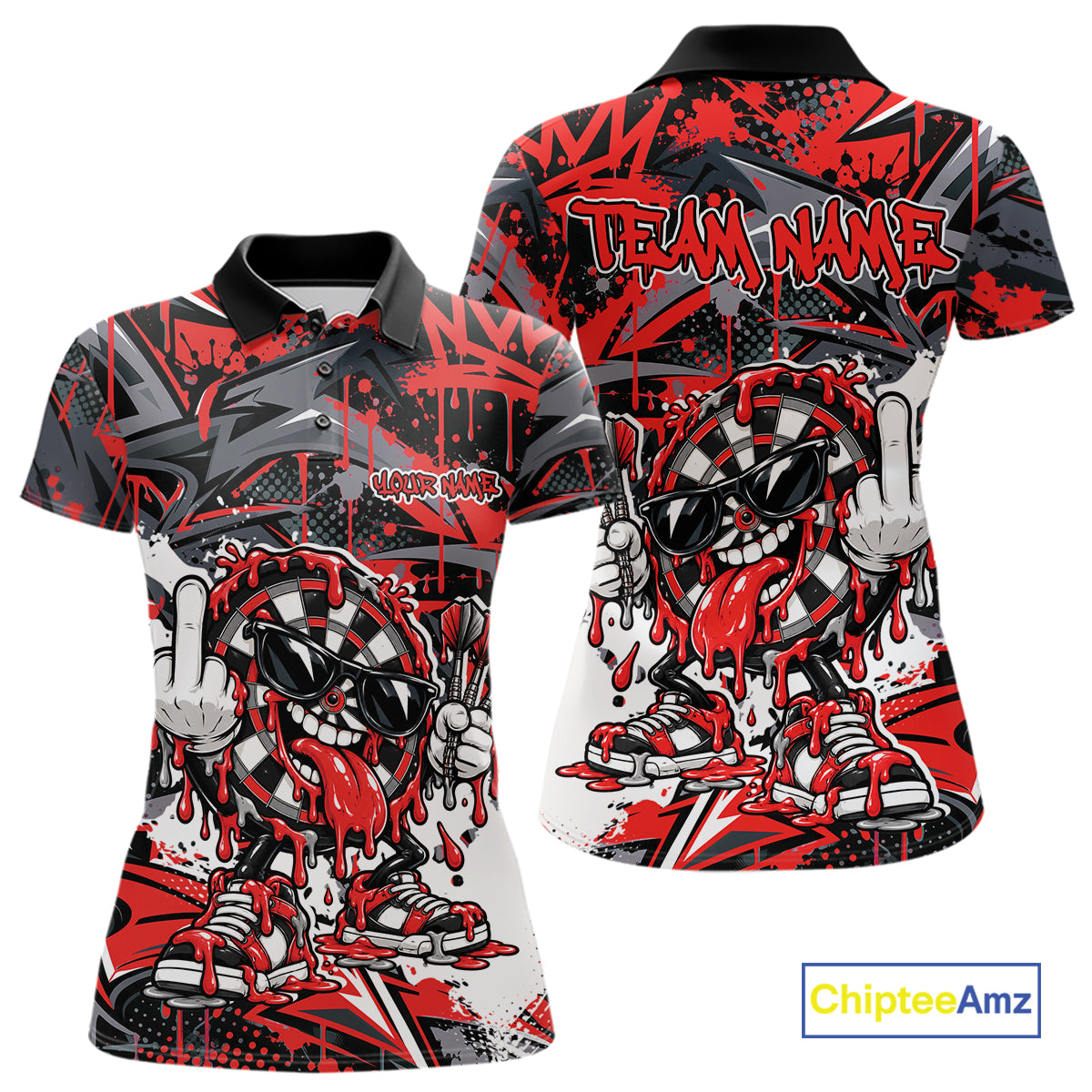 Custom Red Graffiti Funny Dripping Dartboard Dart Team Jersey Women Polo Shirt IPHW12688