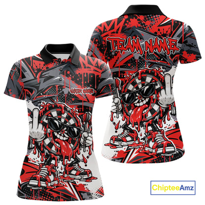 Custom Red Graffiti Funny Dripping Dartboard Dart Team Jersey Women Polo Shirt IPHW12688