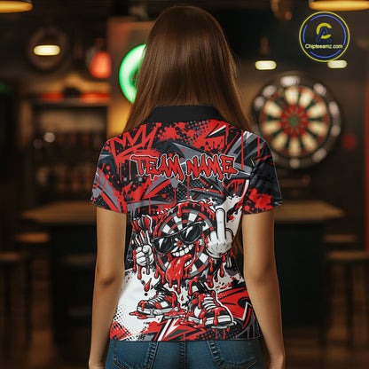 Custom Red Graffiti Funny Dripping Dartboard Dart Team Jersey Women Polo Shirt IPHW12688
