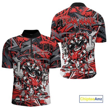 Custom Red Graffiti Funny Dripping Dartboard Dart Team Jersey Men Quarter Zip Shirt IPHW12688