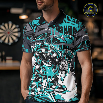 Custom Turquoise Graffiti Funny Dripping Dartboard Dart Team Jersey Men Polo Shirt IPHW12689