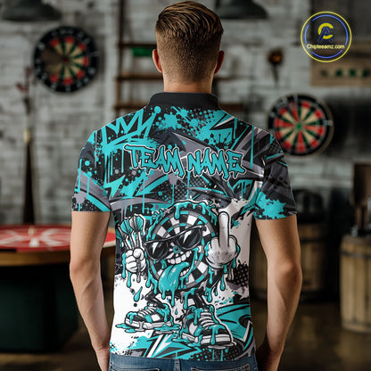 Custom Turquoise Graffiti Funny Dripping Dartboard Dart Team Jersey Men Polo Shirt IPHW12689
