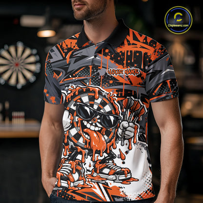 Custom Orange Graffiti Funny Dripping Dartboard Dart Team Jersey Men Polo Shirt IPHW12690