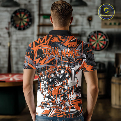 Custom Orange Graffiti Funny Dripping Dartboard Dart Team Jersey Men Polo Shirt IPHW12690