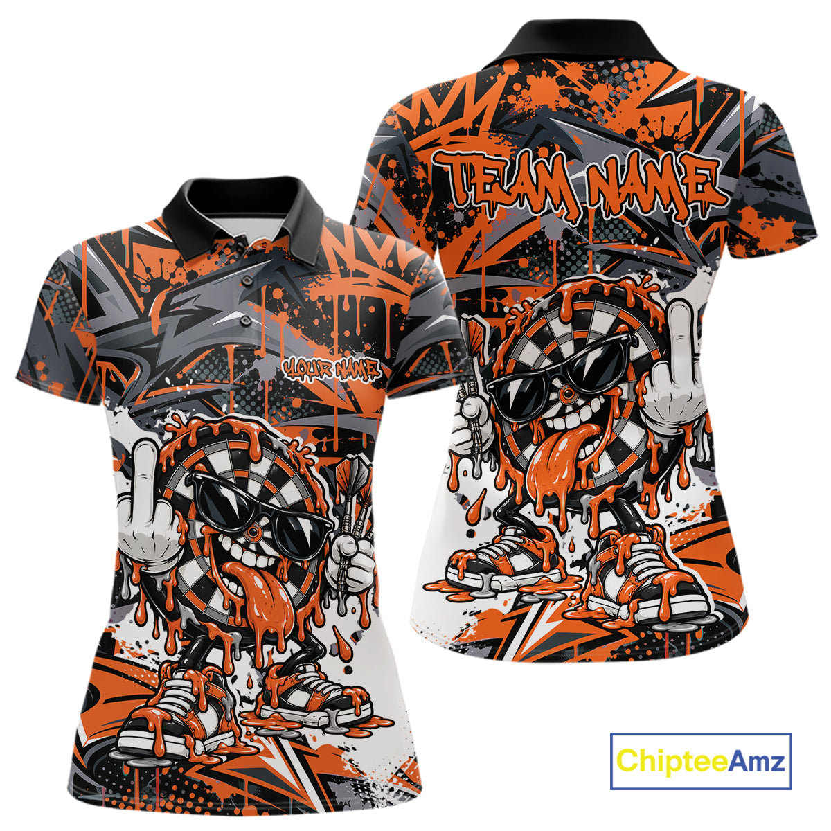 Custom Orange Graffiti Funny Dripping Dartboard Dart Team Jersey Women Polo Shirt IPHW12690