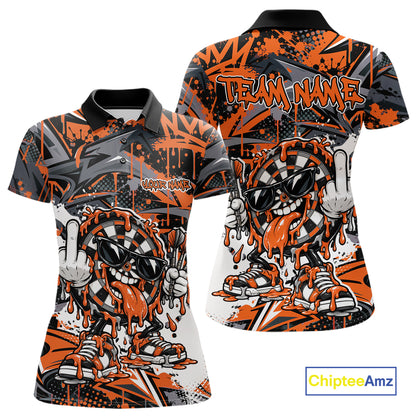 Custom Orange Graffiti Funny Dripping Dartboard Dart Team Jersey Women Polo Shirt IPHW12690