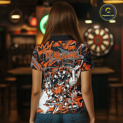 Custom Orange Graffiti Funny Dripping Dartboard Dart Team Jersey Women Polo Shirt IPHW12690