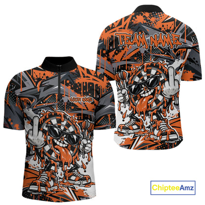 Custom Orange Graffiti Funny Dripping Dartboard Dart Team Jersey Men Quarter Zip Shirt IPHW12690