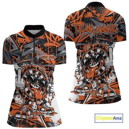 Custom Orange Graffiti Funny Dripping Dartboard Dart Team Jersey Women Quarter-Zip Shirt IPHW12690