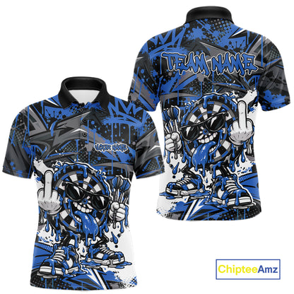 Custom Blue Graffiti Funny Dripping Dartboard Dart Team Jersey Men Polo Shirt IPHW12691