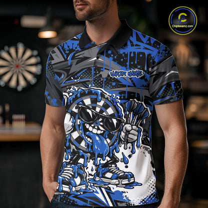 Custom Blue Graffiti Funny Dripping Dartboard Dart Team Jersey Men Polo Shirt IPHW12691
