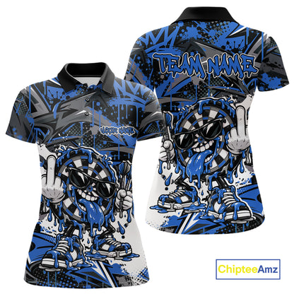 Custom Blue Graffiti Funny Dripping Dartboard Dart Team Jersey Women Polo Shirt IPHW12691