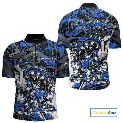 Custom Blue Graffiti Funny Dripping Dartboard Dart Team Jersey Men Quarter Zip Shirt IPHW12691