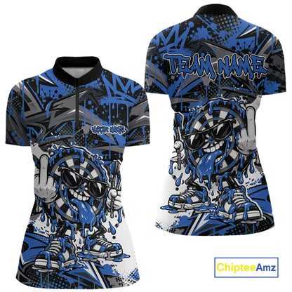 Custom Blue Graffiti Funny Dripping Dartboard Dart Team Jersey Women Quarter-Zip Shirt IPHW12691