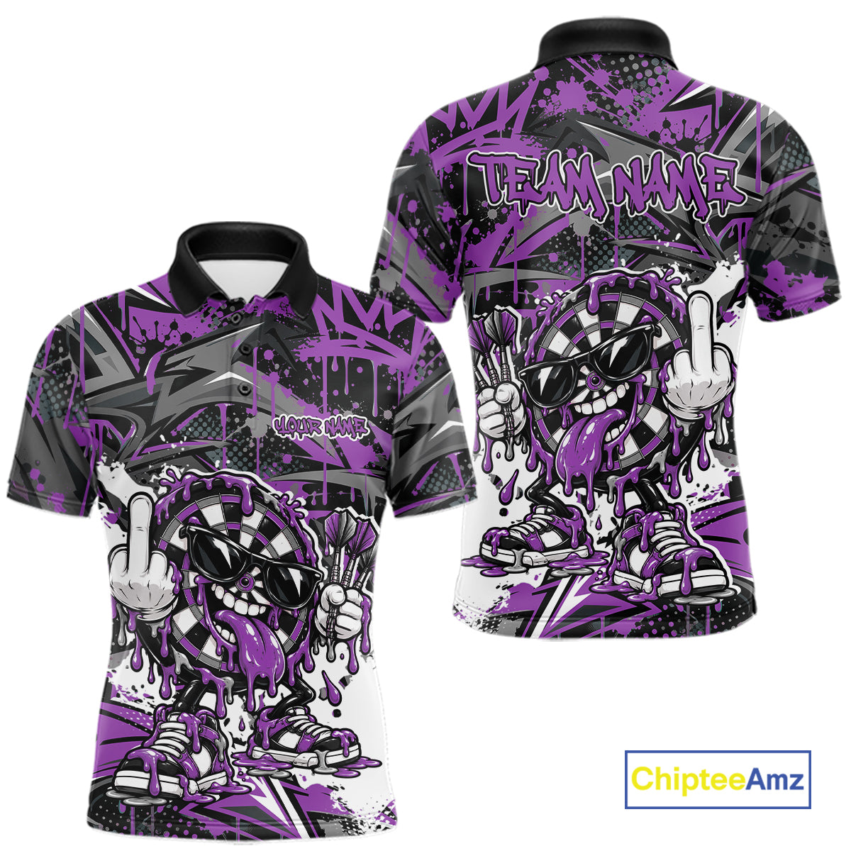 Custom Purple Graffiti Funny Dripping Dartboard Dart Team Jersey Men Polo Shirt IPHW12692