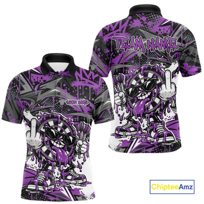 Custom Purple Graffiti Funny Dripping Dartboard Dart Team Jersey Men Polo Shirt IPHW12692