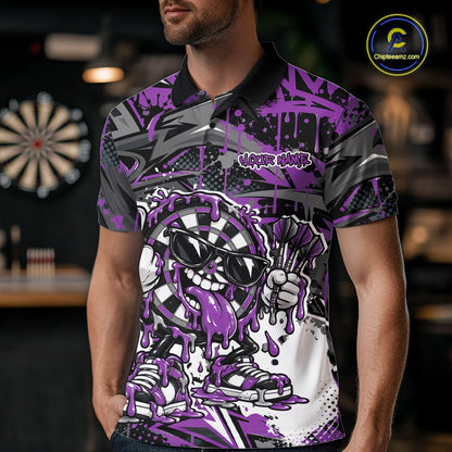 Custom Purple Graffiti Funny Dripping Dartboard Dart Team Jersey Men Polo Shirt IPHW12692